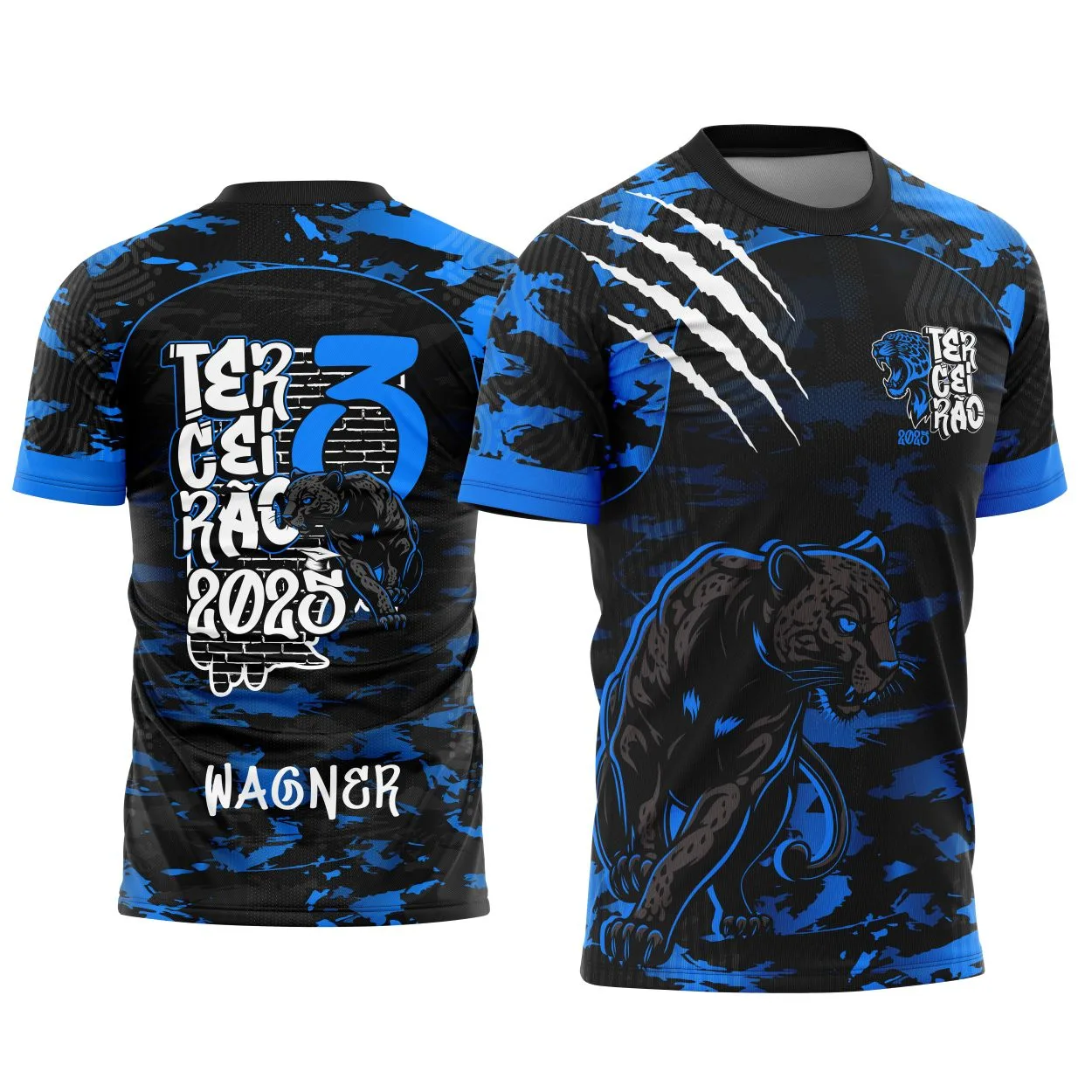 Camiseta unissex preta com logo no peito e estampa grande nas costas inspirada no Terceirão Pantera Negra, perfeita para estudantes que querem estilo e atitude.