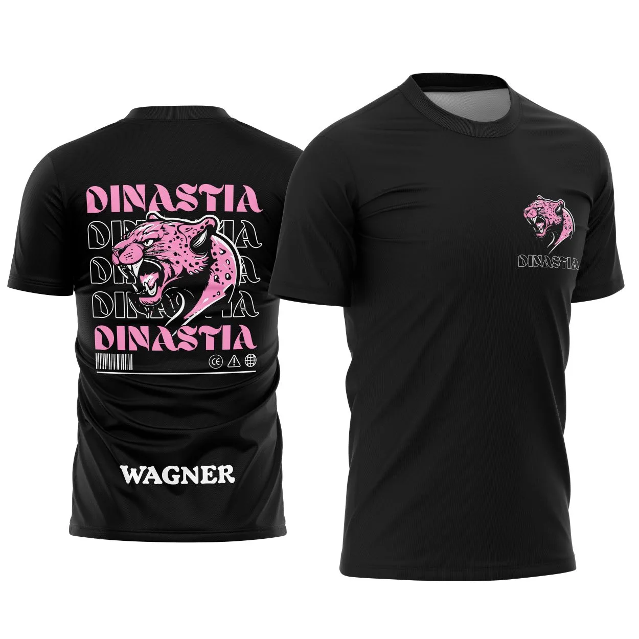 Camiseta preta unissex com logo no peito e estampa grande nas costas do Terceirão Pantera Negra Dinastia Impacto, ideal para estudantes celebrando o último ano escolar.