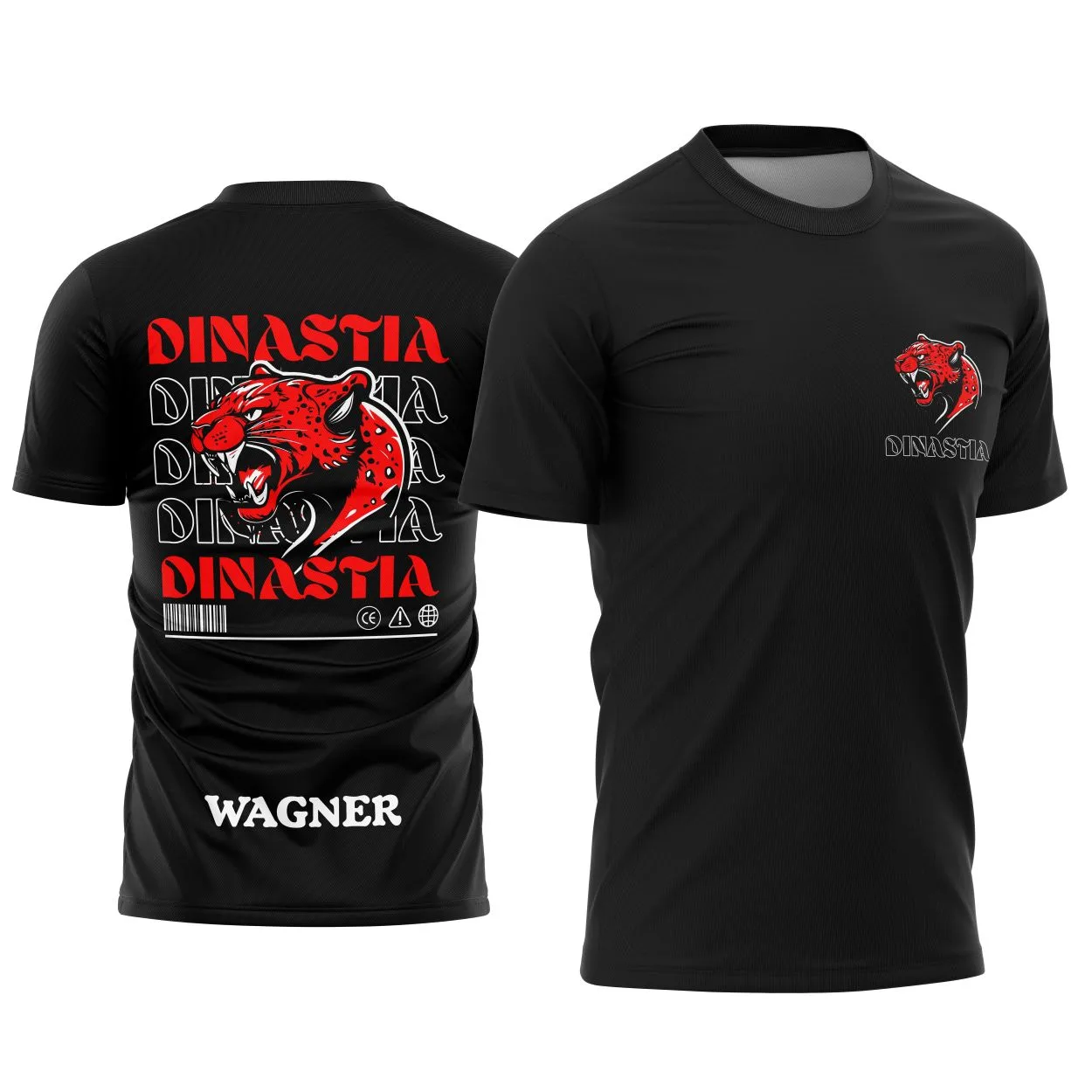 Camiseta unissex preta com logo no peito e estampa grande nas costas da Pantera Negra Terceirão Legado da Dinastia, destacando estilo e atitude jovem em visual moderno e marcante.