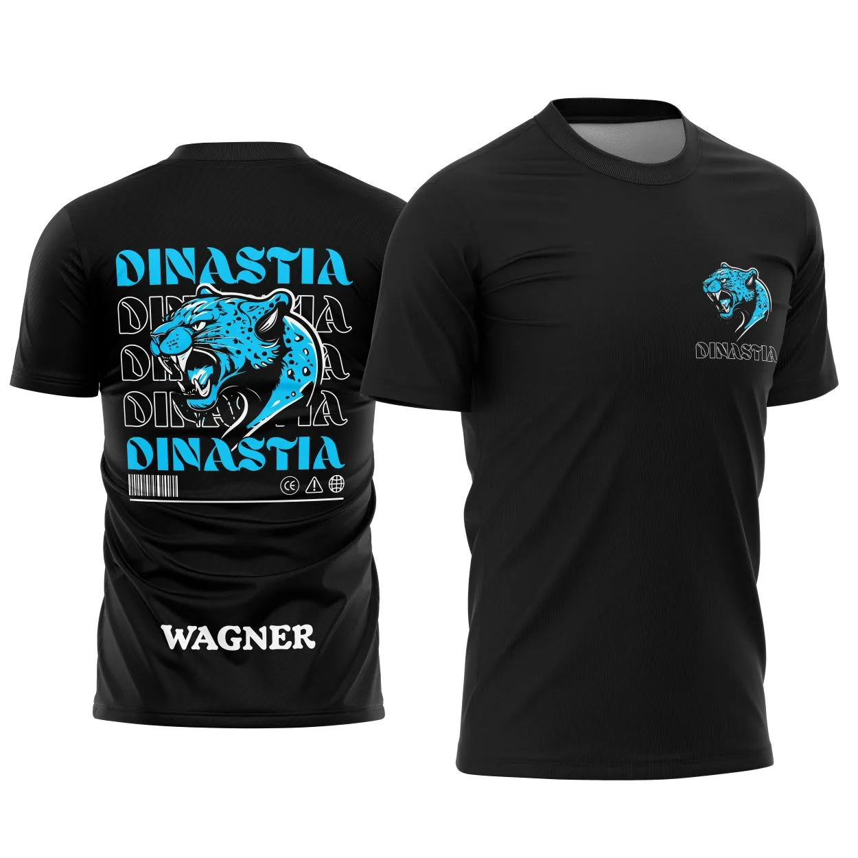 Camiseta preta unissex com logo no peito e estampa grande nas costas representando o legado da dinastia Pantera Negra, ideal para estudantes do terceirão que valorizam força e união.