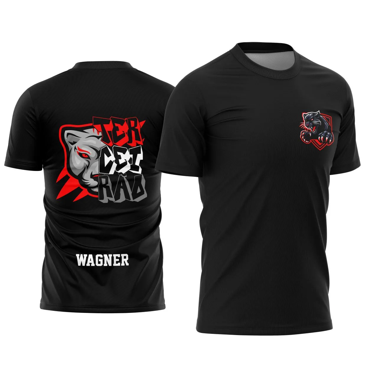 Camiseta unissex preta com logo no peito e estampa grande nas costas inspirada no Terceirão estilo Pantera Negra, ideal para jovens que querem estilo e personalidade no visual.