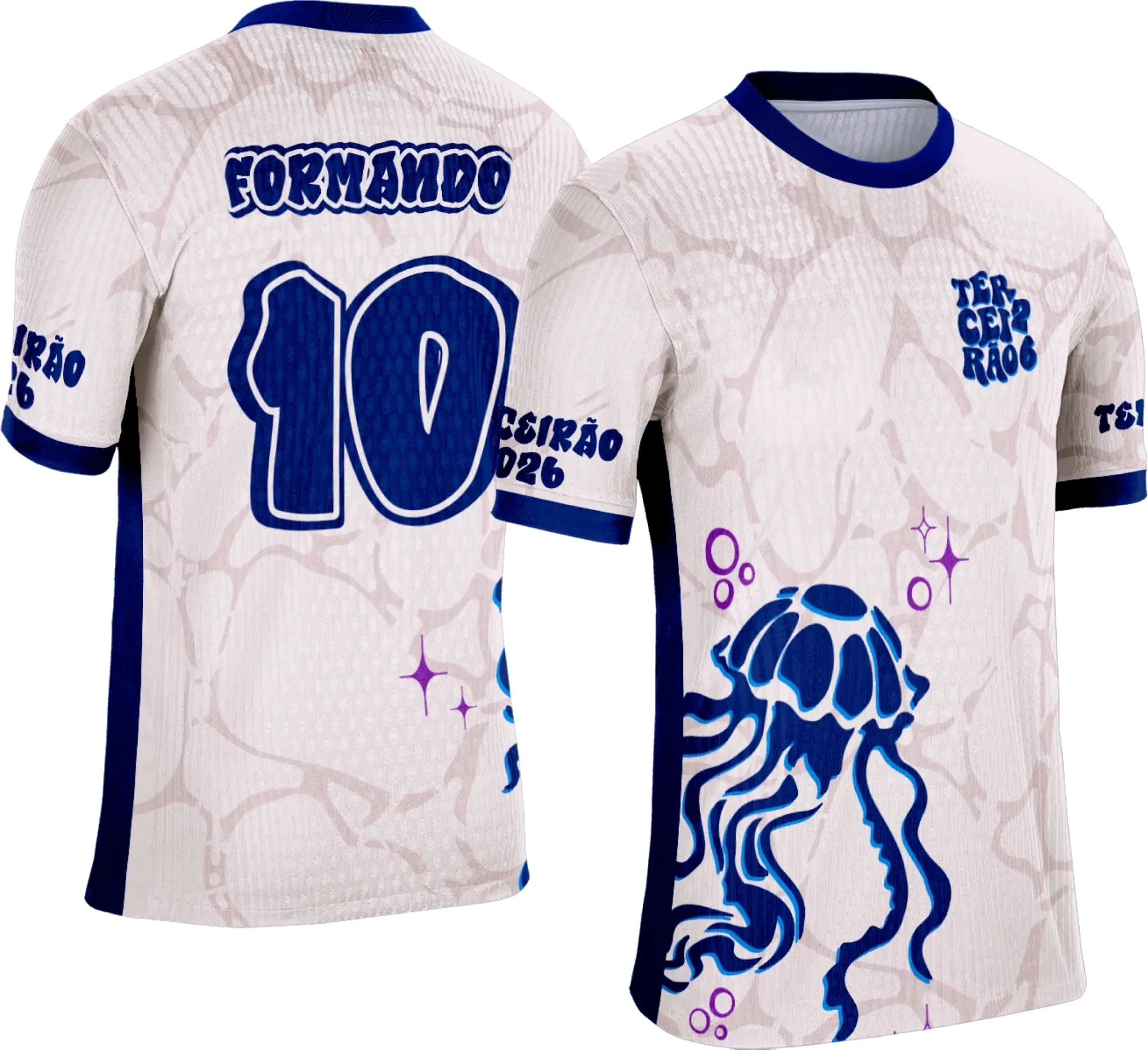 Camiseta unissex preta com logo no peito e estampa grande nas costas com tema Terceirão Água Viva M2, ideal para estudantes comemorando o fim do ensino médio.