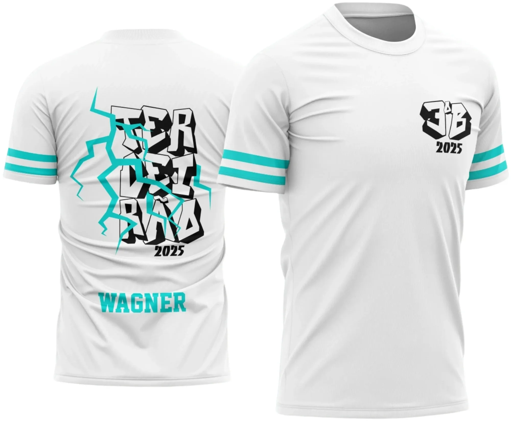 Camiseta unissex preta com logo no peito e estampa grande nas costas estilo Terceirão graffiti com raios, perfeita para quem busca um visual moderno e impactante.