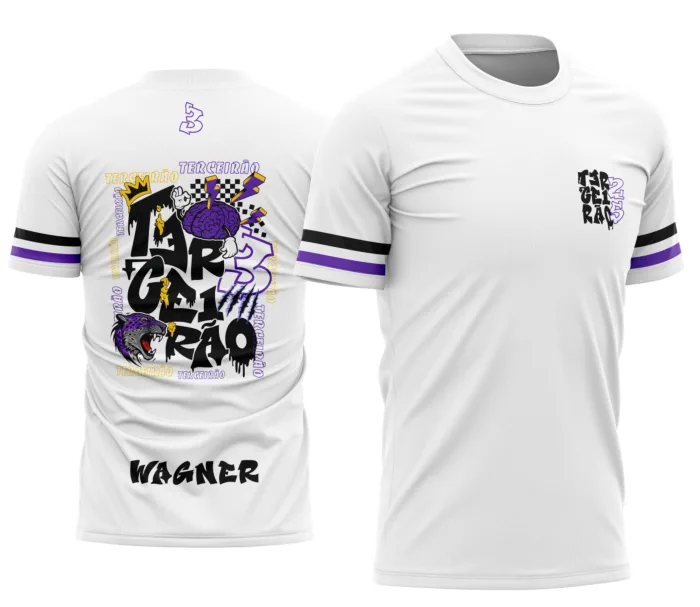 Camiseta unissex preta com logo no peito e estampa grande nas costas em estilo Pantera com grafite urbano, perfeita para o Terceirão e fãs de grafite.