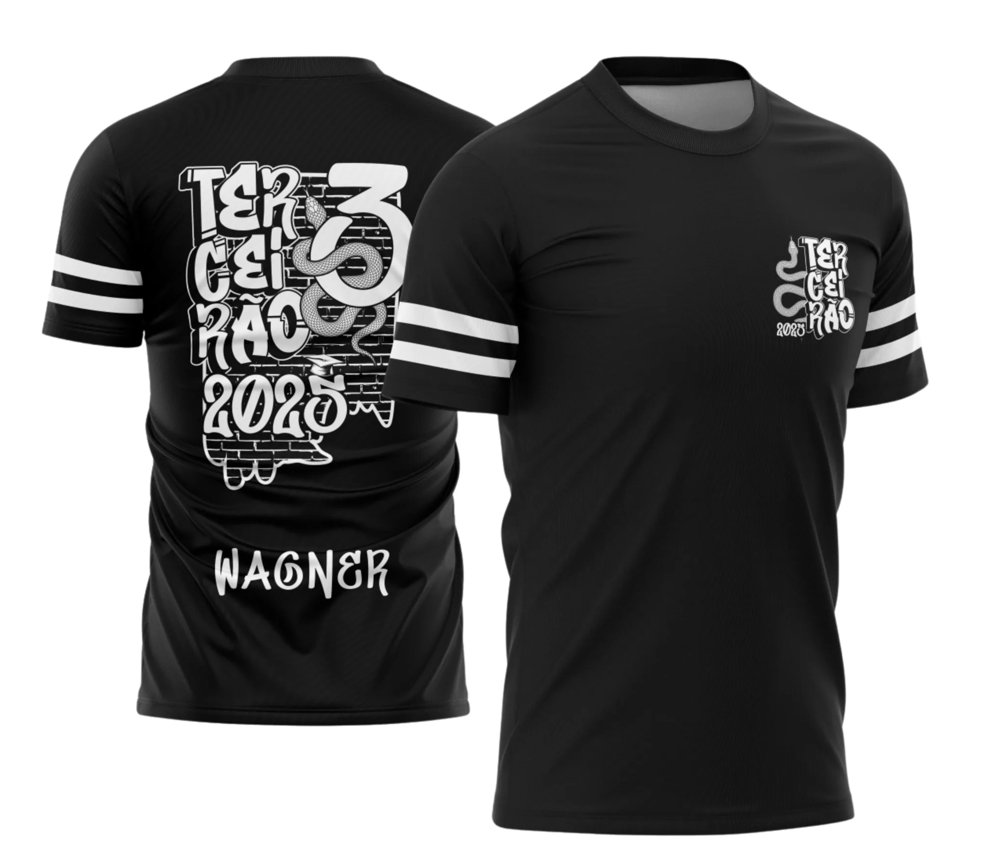 Camiseta unissex preta com logo no peito e estampa grande nas costas, inspirada no estilo Street Style Terceirão Urban, perfeita para quem busca atitude e estilo urbano.
