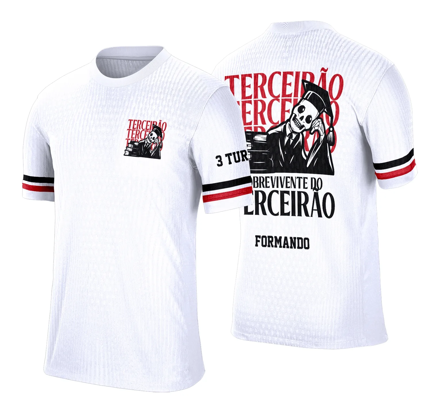 Camiseta unissex preta com logo no peito e estampa grande nas costas temática do Terceirão Estilo Único, destacando um design moderno e diferenciado.