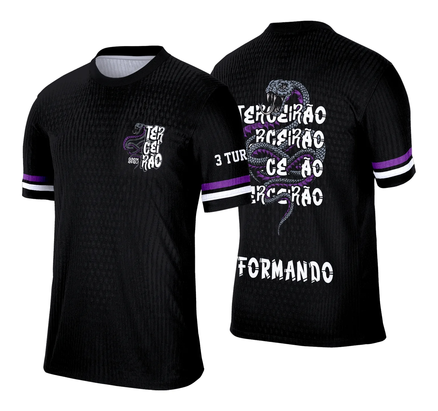 Camiseta unissex preta com logo no peito e estampa grande nas costas de cobra estilizada marcante, perfeita para quem gosta de estilo ousado e original.