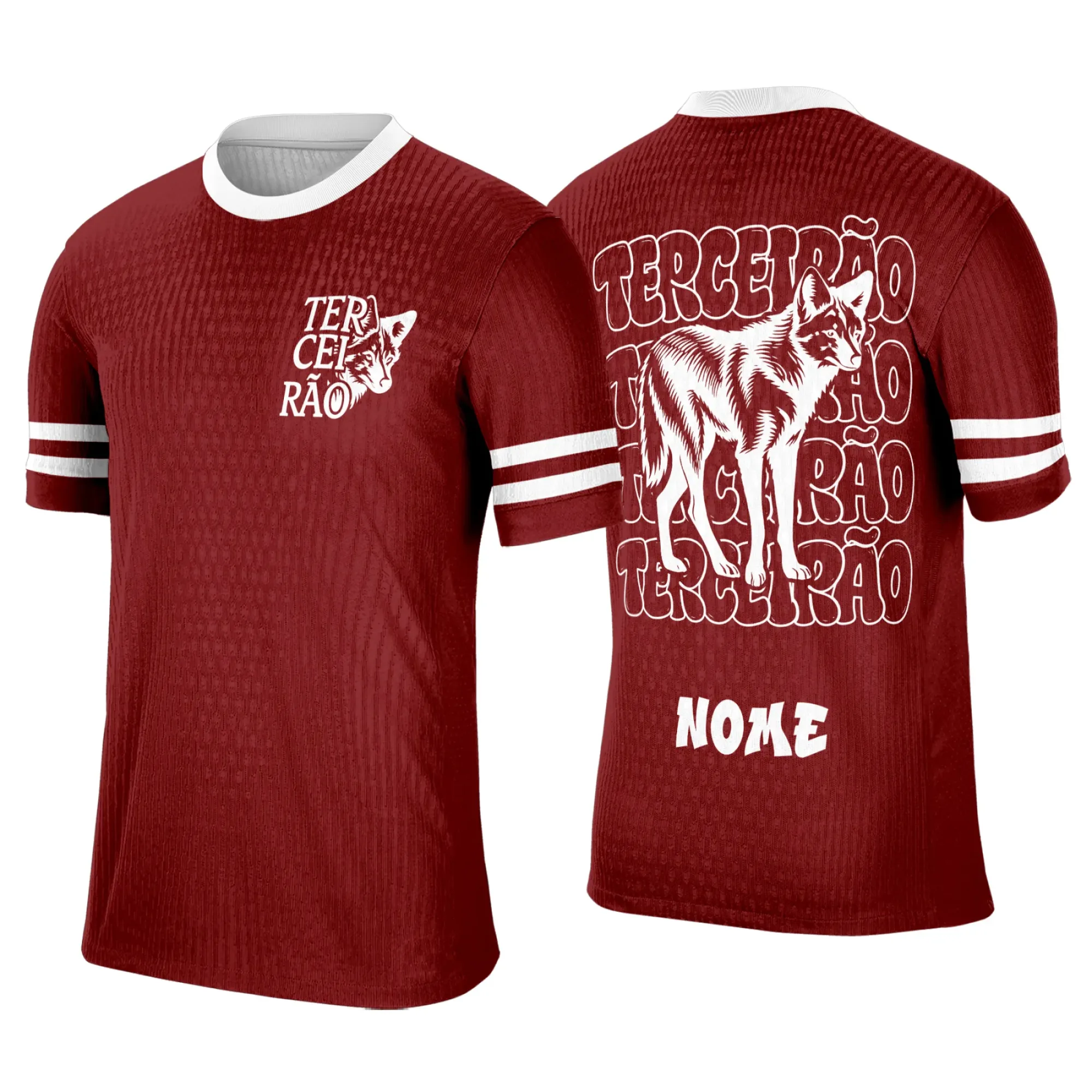 Foto de camiseta preta unissex com logo no peito e estampa grande nas costas em tema Terceirão Lobo, mostrando visual moderno e marcante ideal para estudantes e turmas comemorativas.