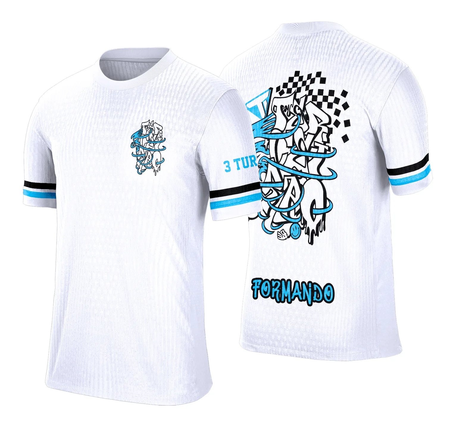 Camiseta unissex preta com logo no peito e estampa grande nas costas inspirada na Terceirão Grafitte exclusiva, ideal para grupos e eventos especiais.