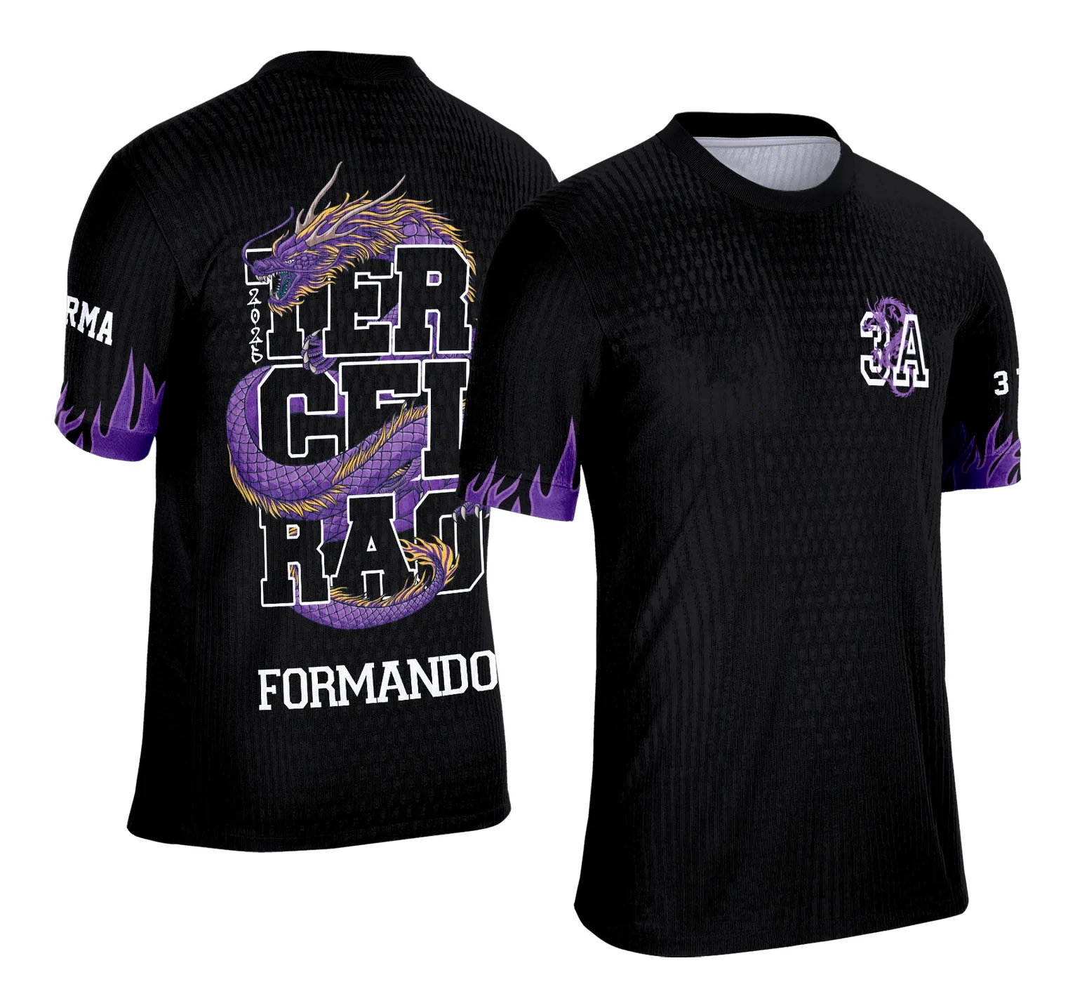 Camiseta unissex preta com logo no peito e estampa grande nas costas trazendo a temática Terceirão 2026 com inovação e criatividade destacadas no design moderno.