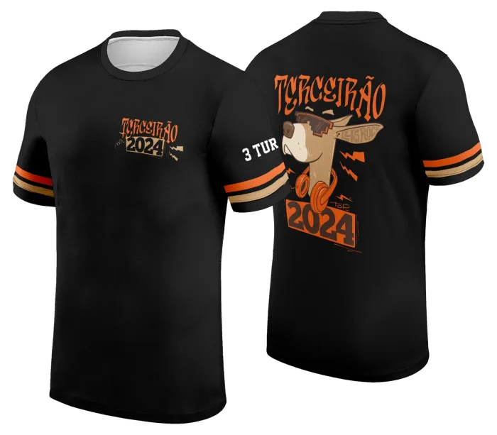 Camiseta unissex na cor preta com logo no peito e estampa grande nas costas com tema Dog para Terceirão, ideal para quem busca estilo e identidade na camiseta.