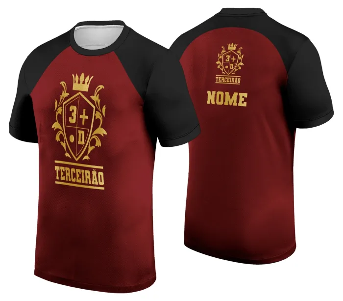 Camiseta unissex preta com logo no peito e estampa grande nas costas mostrando design exclusivo para Camisa de Terceirão modelo 7, perfeita para celebração e comemoração final do ensino médio.
