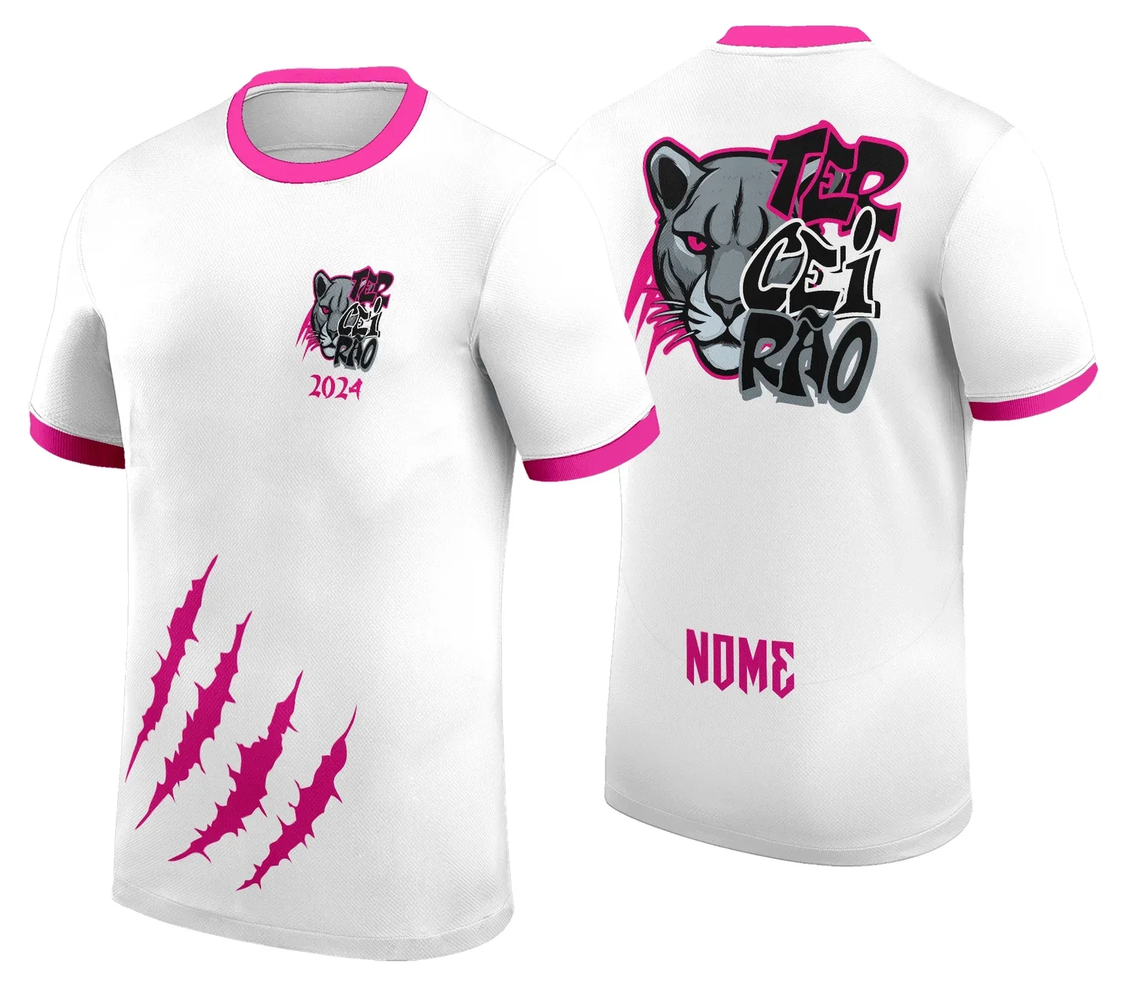 Camiseta unissex preta com logo no peito e estampa grande nas costas celebrando Terceirão 2026, design moderno e vibrante para uso escolar e eventos de formatura.