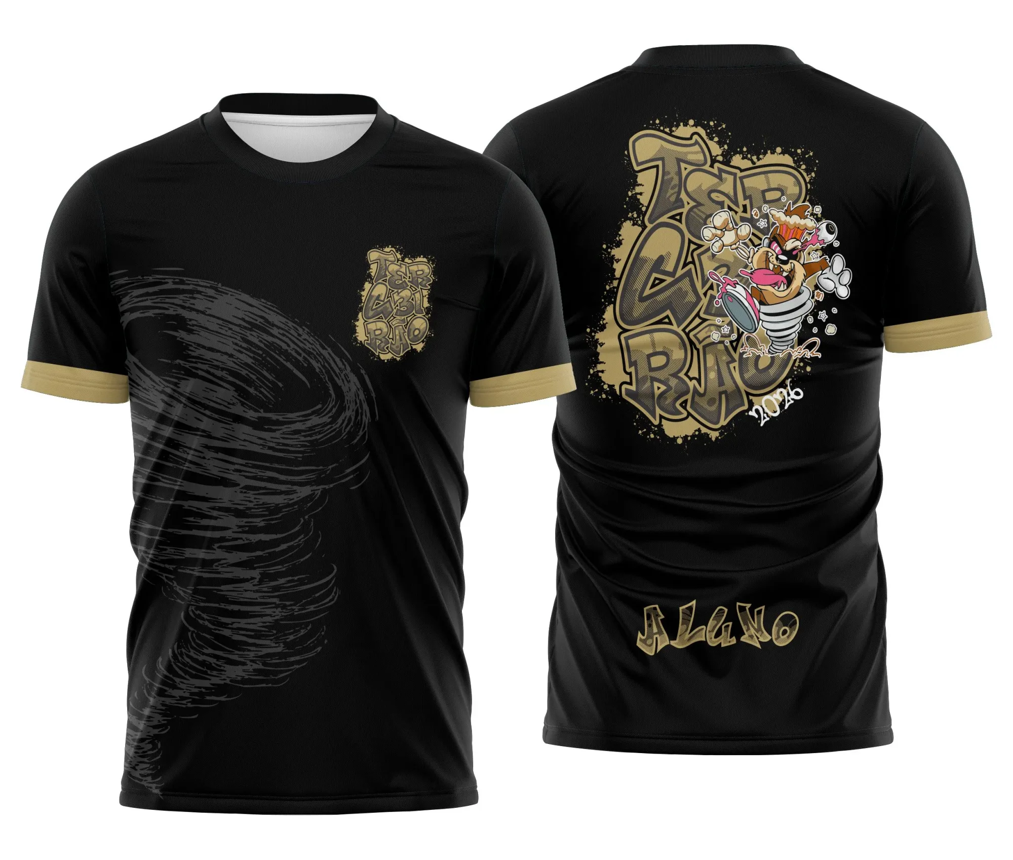 Camiseta unissex preta com logo no peito e estampa grande nas costas do Terceirão com Taz Mania Clássico, perfeita para estudantes comemorarem a fase final da escola.