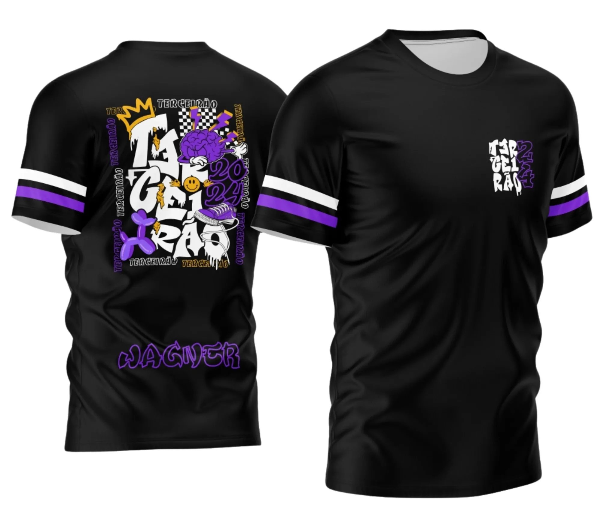 Camiseta unissex preta com logo no peito e estampa grande nas costas com tema Terceirão 2026 King M2, ideal para turmas escolares