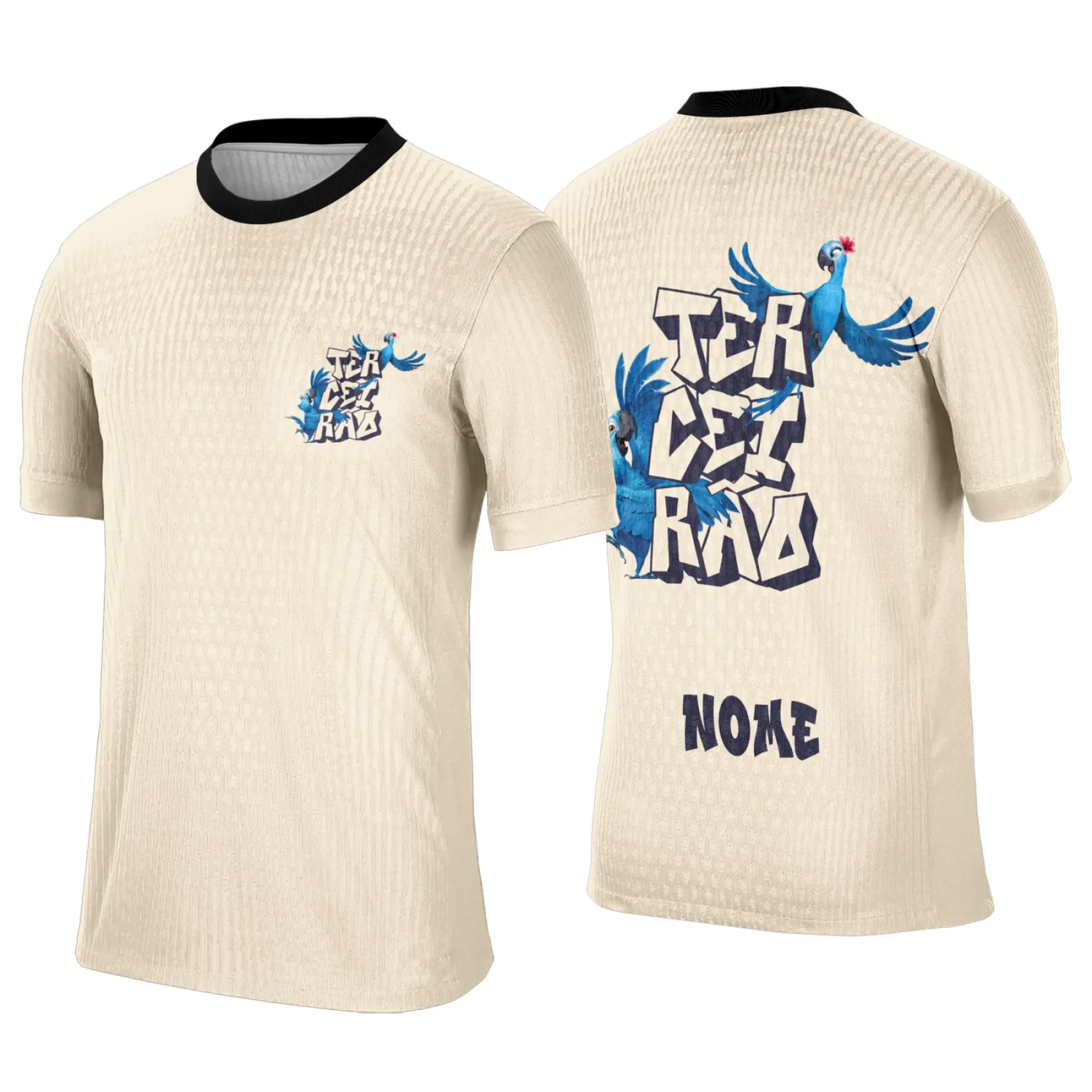 Camiseta unissex preta com logo no peito e estampa grande nas costas destacando o tema Terceirão Rio, perfeita para estudantes celebrando o último ano escolar.