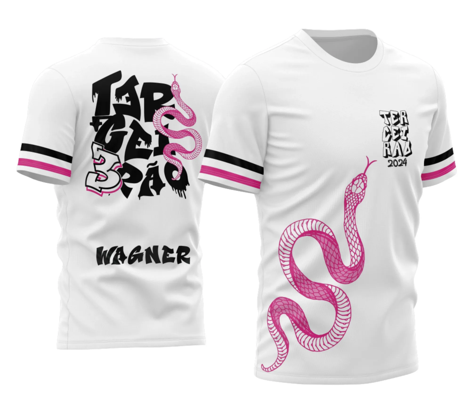 Camisa preta unissex com logo no peito e estampa grande nas costas com tema Terceirão Cobra 2026, ideal para estudantes que querem marcar essa fase única com estilo marcante.
