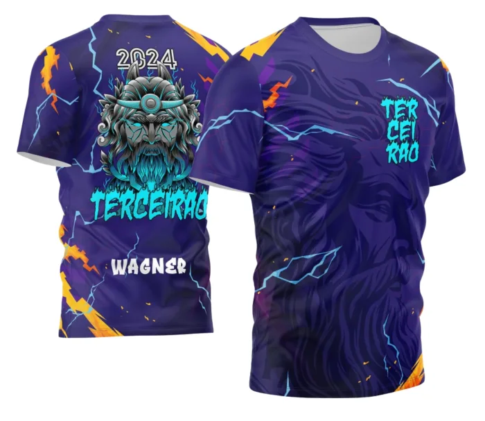 Camiseta unissex preta com logo no peito e estampa grande nas costas inspirada no Terceirão Estilo Único modelo 2 perfeita para estudantes e grupo de amigos.