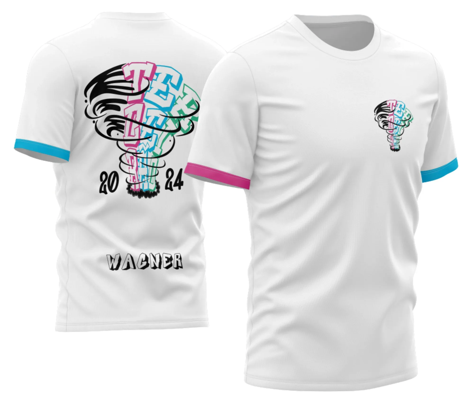 Camiseta unissex preta com logo no peito e estampa grande nas costas destacando Terceirão 2026 Furacão, design moderno e vibrante ideal para estudantes finalistas.