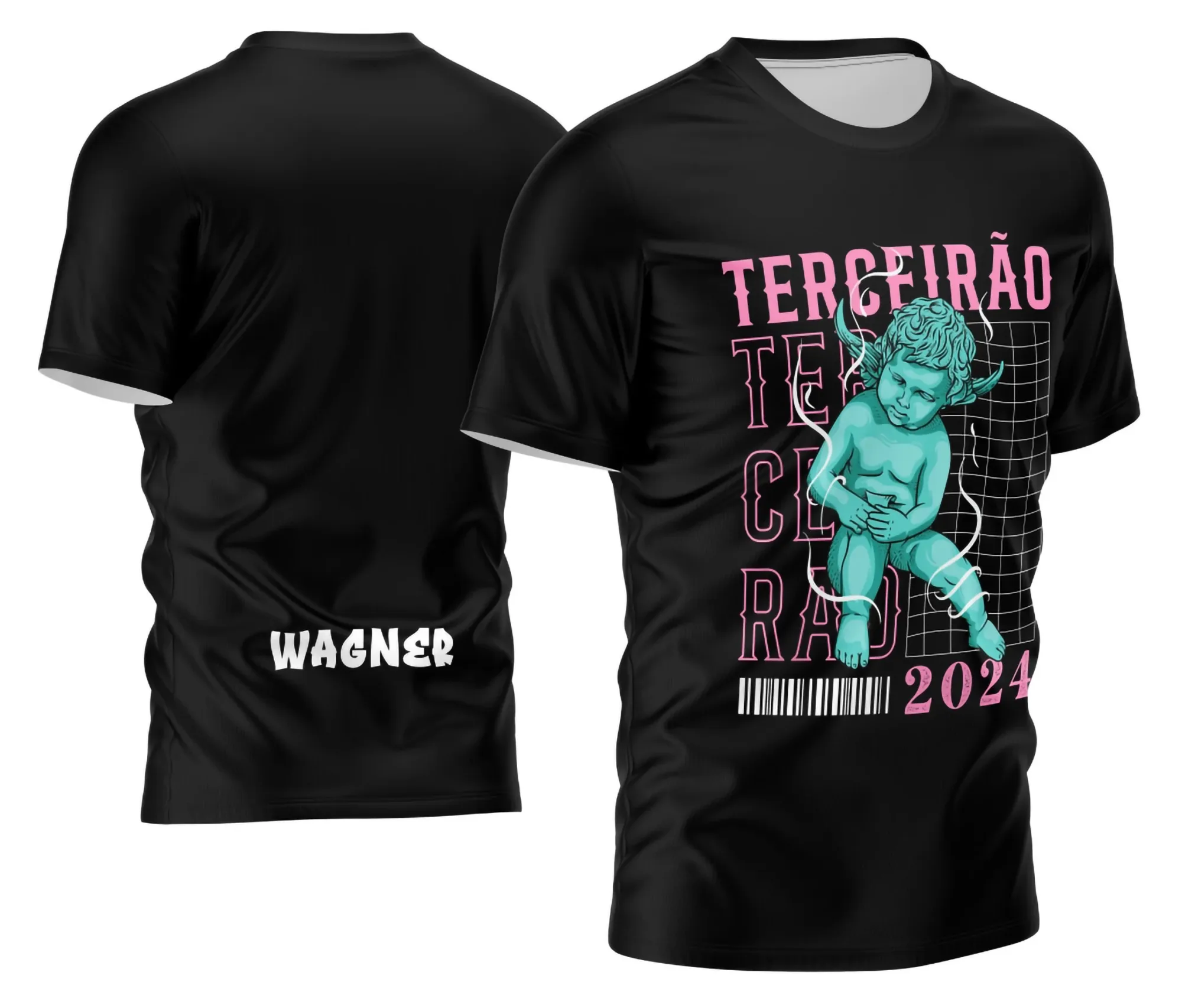 Camiseta unissex branca com logo no peito e estampa grande nas costas do Terceirão 2026 Personalizada, ideal para celebrar o fim do ensino médio com estilo e personalidade.