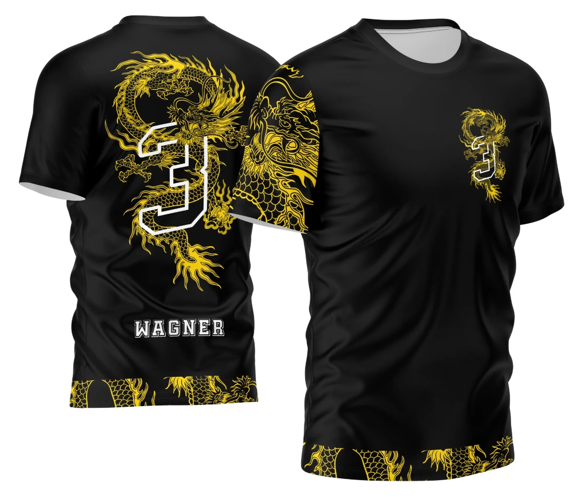 Camiseta unissex preta com logo no peito e estampa grande nas costas mostrando o tema Terceirão Dragão, ideal para jovens e estudantes que buscam estilo marcante e exclusivo.