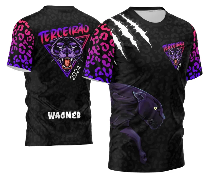 Camiseta unissex preta com logo no peito e estampa grande nas costas do Terceirão modelo 3, ideal para comemoração de formatura e eventos escolares.