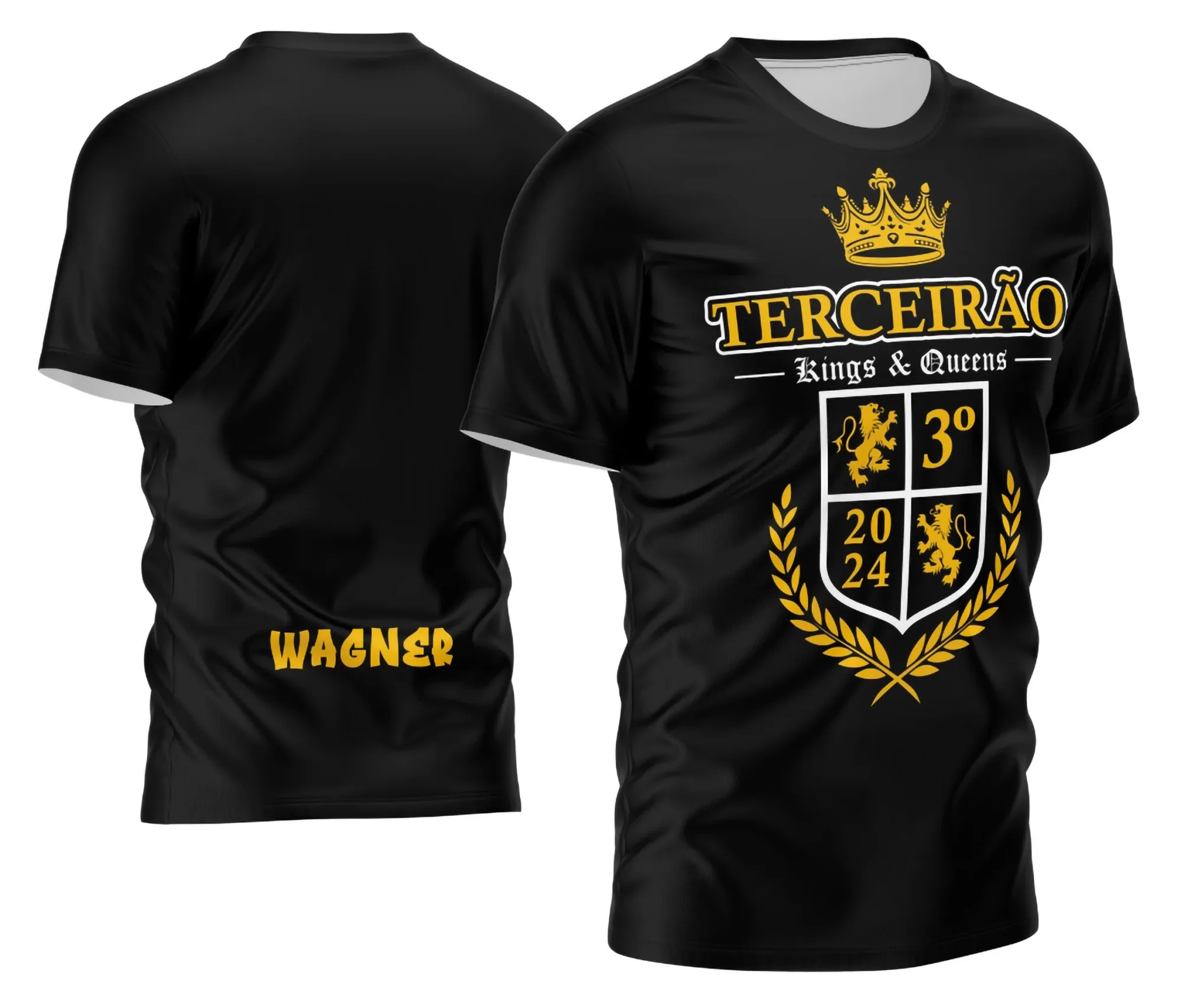 Camiseta unissex preta com logo no peito e estampa grande nas costas tema Terceirão Impacto, design marcante para uso casual ou eventos escolares.