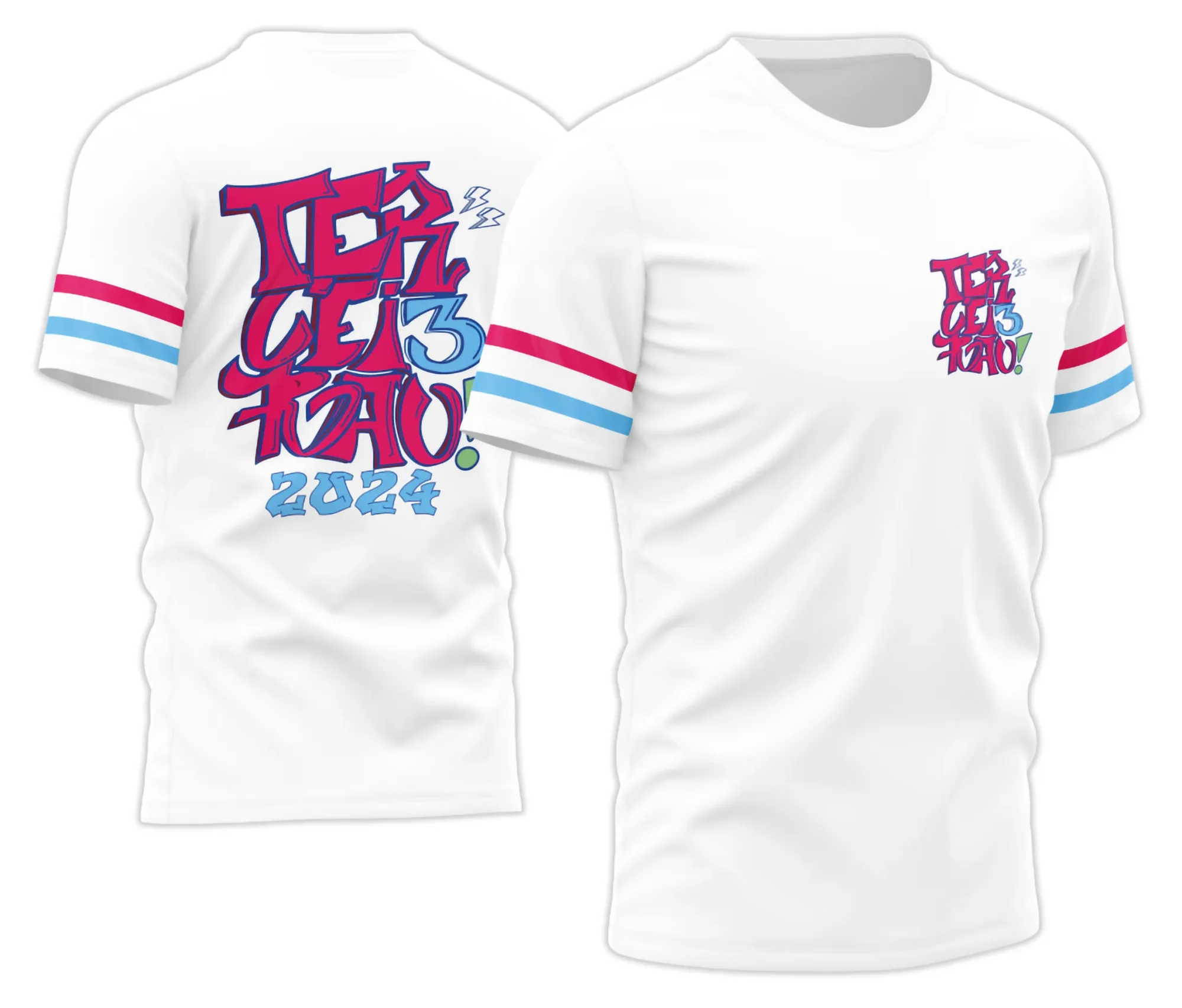 Camiseta unissex preta com logo no peito e estampa grande nas costas do Terceirão Personalizada modelo 2, destacando estilo moderno e único para turma de formandos.