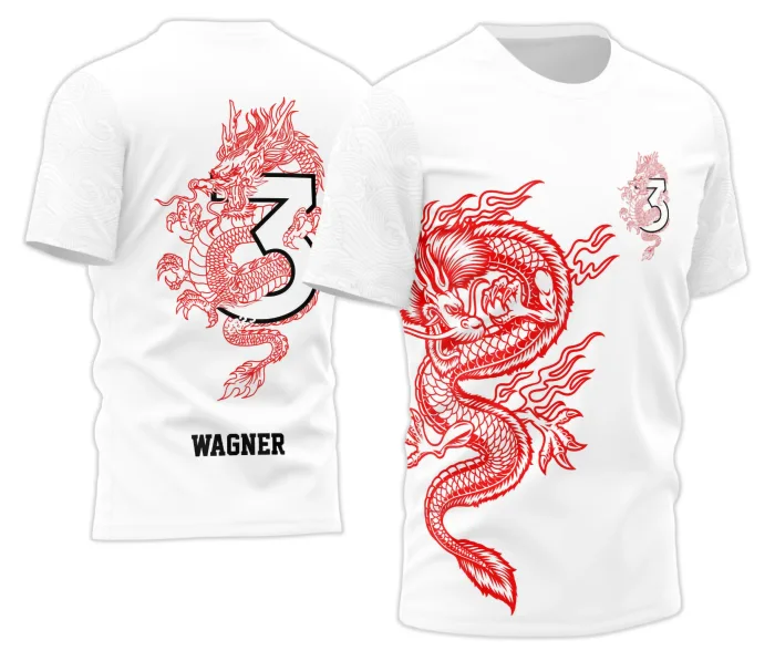 Arte Exclusiva para Camisa Terceirão com Dragão Vermelho - Estampa Silk e Sublimação