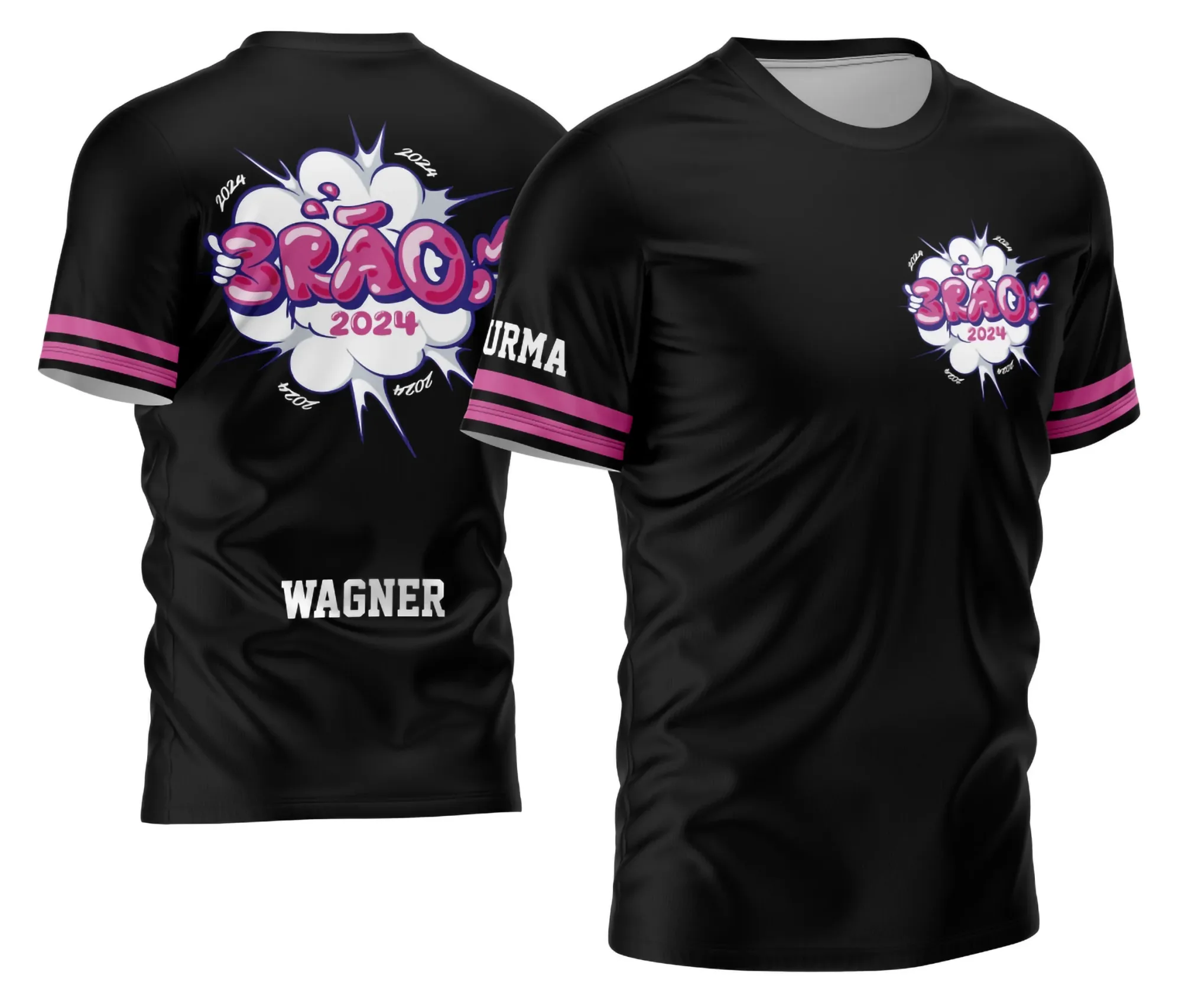 Camiseta unissex branca com logo no peito e estampa grande nas costas, tema Terceirão Balão Colorido, visual vibrante e alegre para jovens estudantes celebrando o último ano.