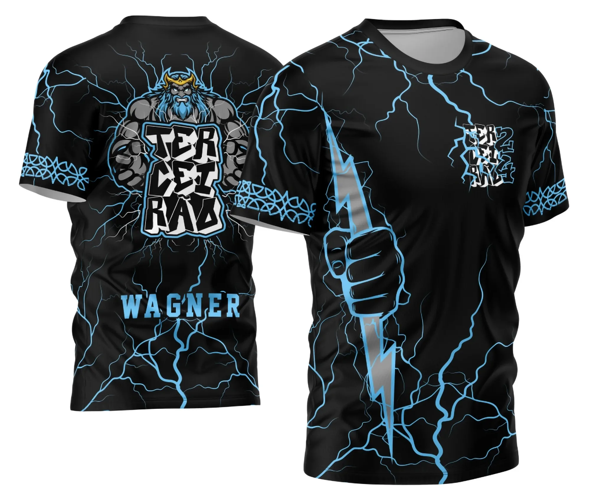 Camiseta unissex preta com logo no peito e estampa grande nas costas do Terceirão Zeus Furioso 2026, estilo edição especial modelo 07.