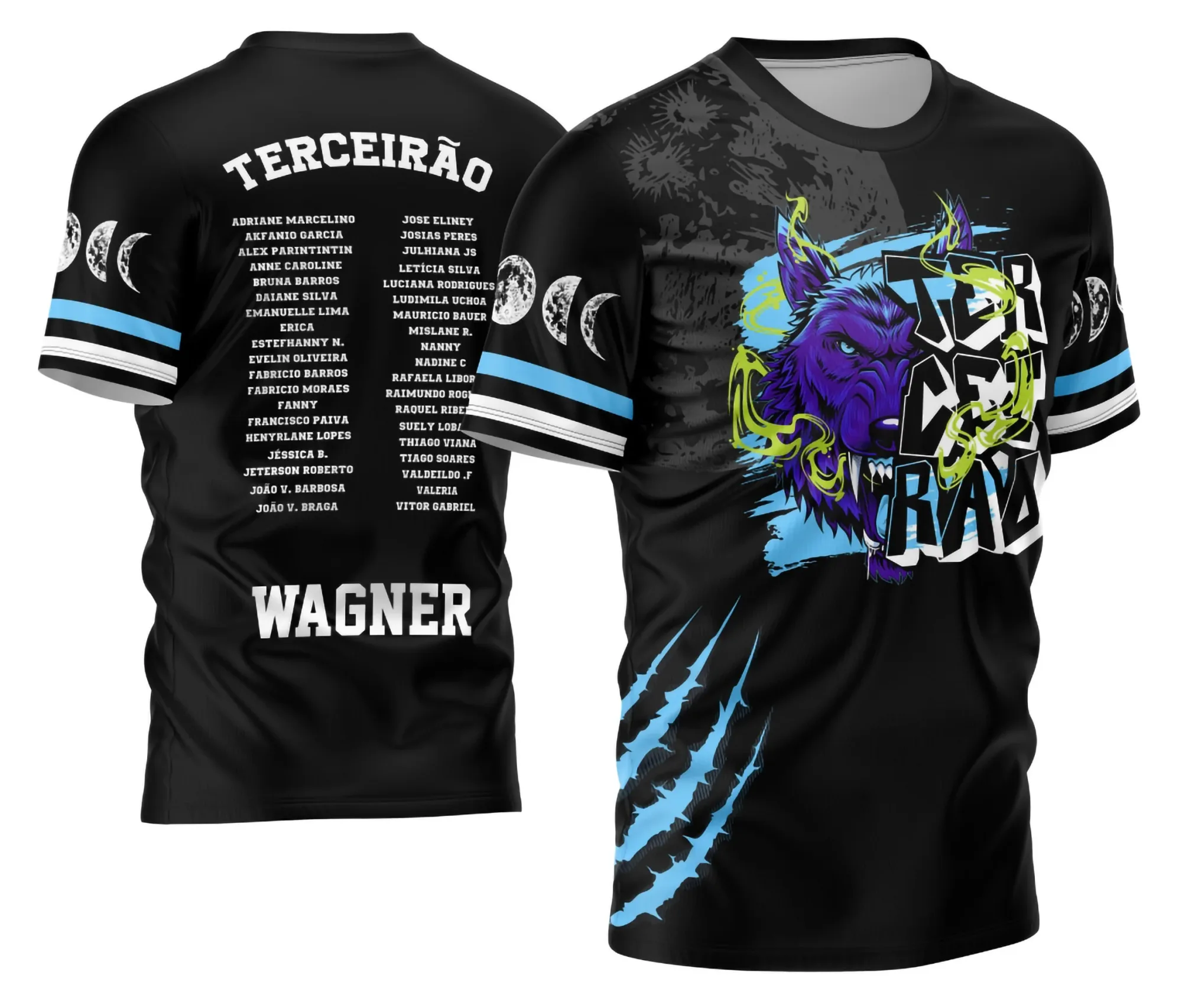Camiseta unissex preta, com logo no peito e estampa grande nas costas, apresentando o tema Terceirão Lobo da Lua edição especial na frente e verso, estilo marcante e cheio de atitude.