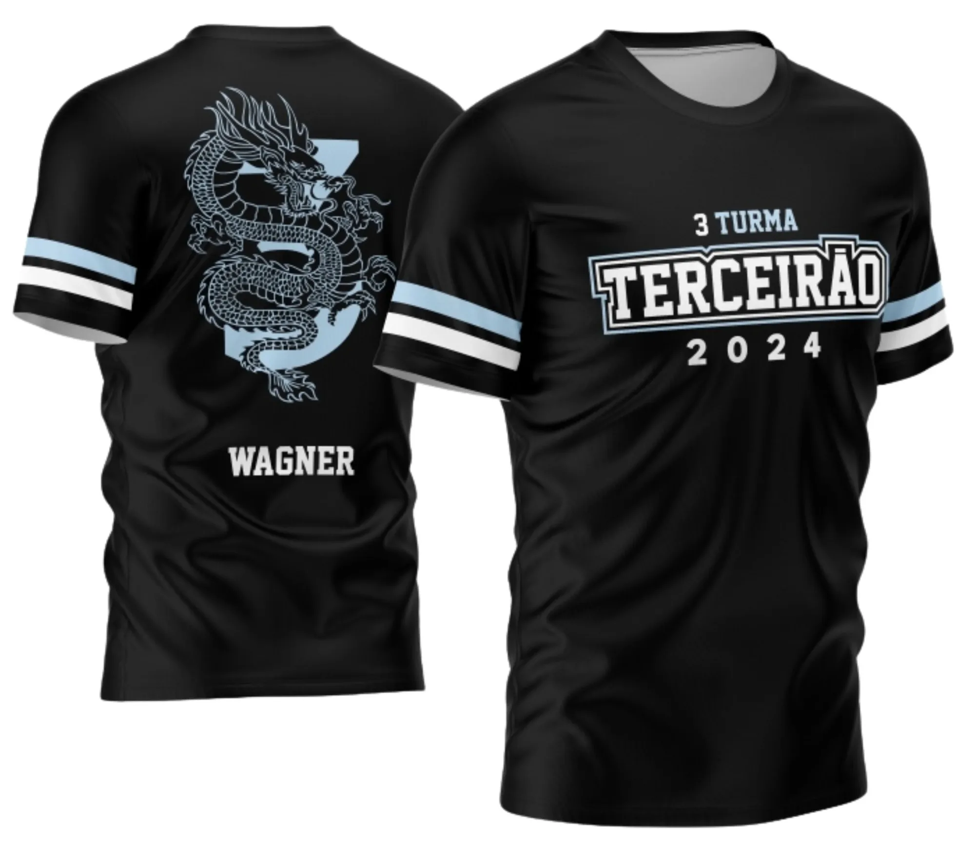 Camiseta unissex preta com logo no peito e estampa grande nas costas com tema do Terceirão Dragão 2026, modelo único que destaca força e união da turma.