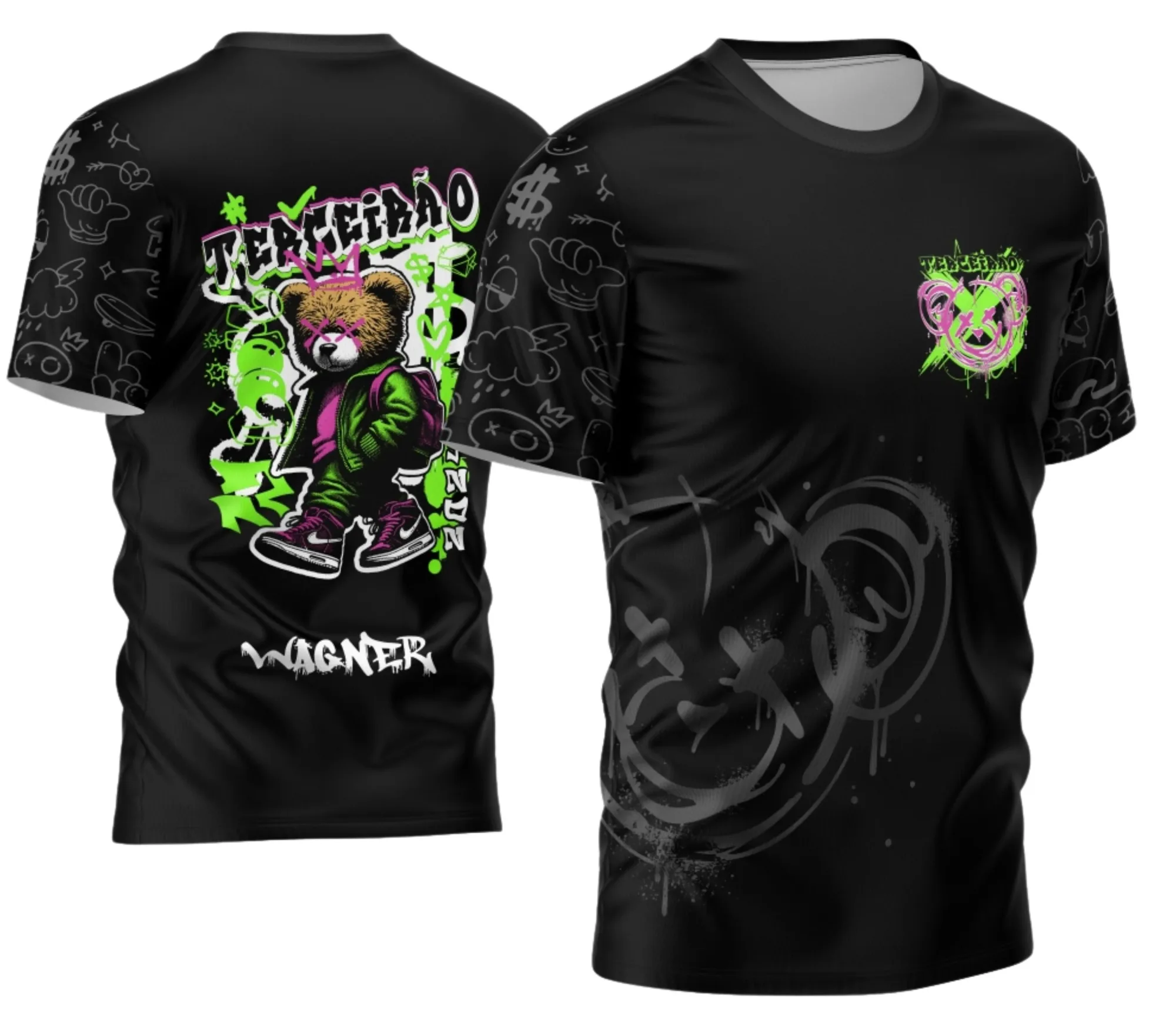 Camiseta unissex preta com logo no peito e estampa grande nas costas do Terceirão Urso 2026, perfeita para celebrar a turma com estilo moderno e descontraído.