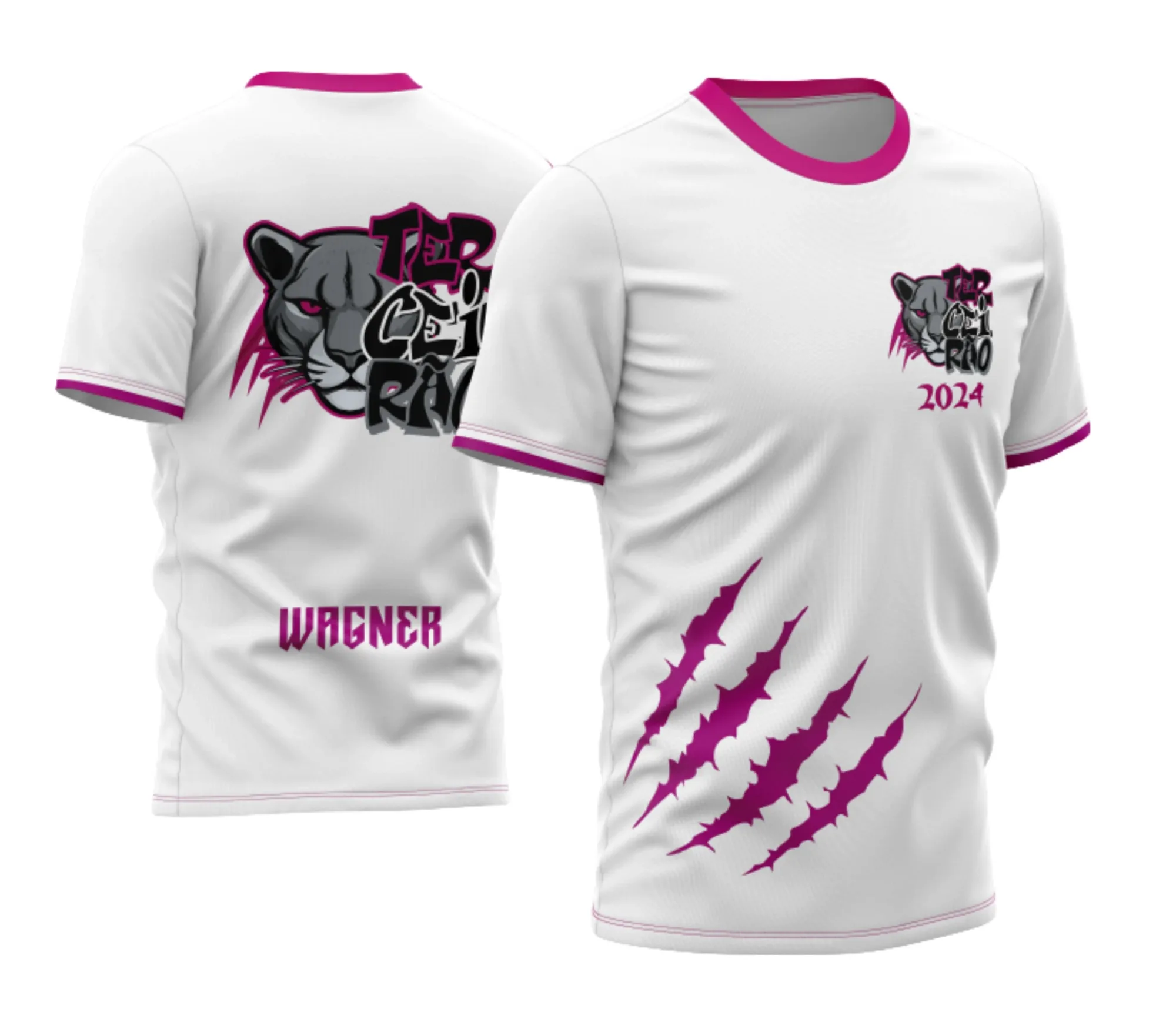 Camiseta unissex preta com logo no peito e estampa grande nas costas do Terceirão 2026 Pantera Negra Estilo 03, design moderno e impactante ideal para estudantes.