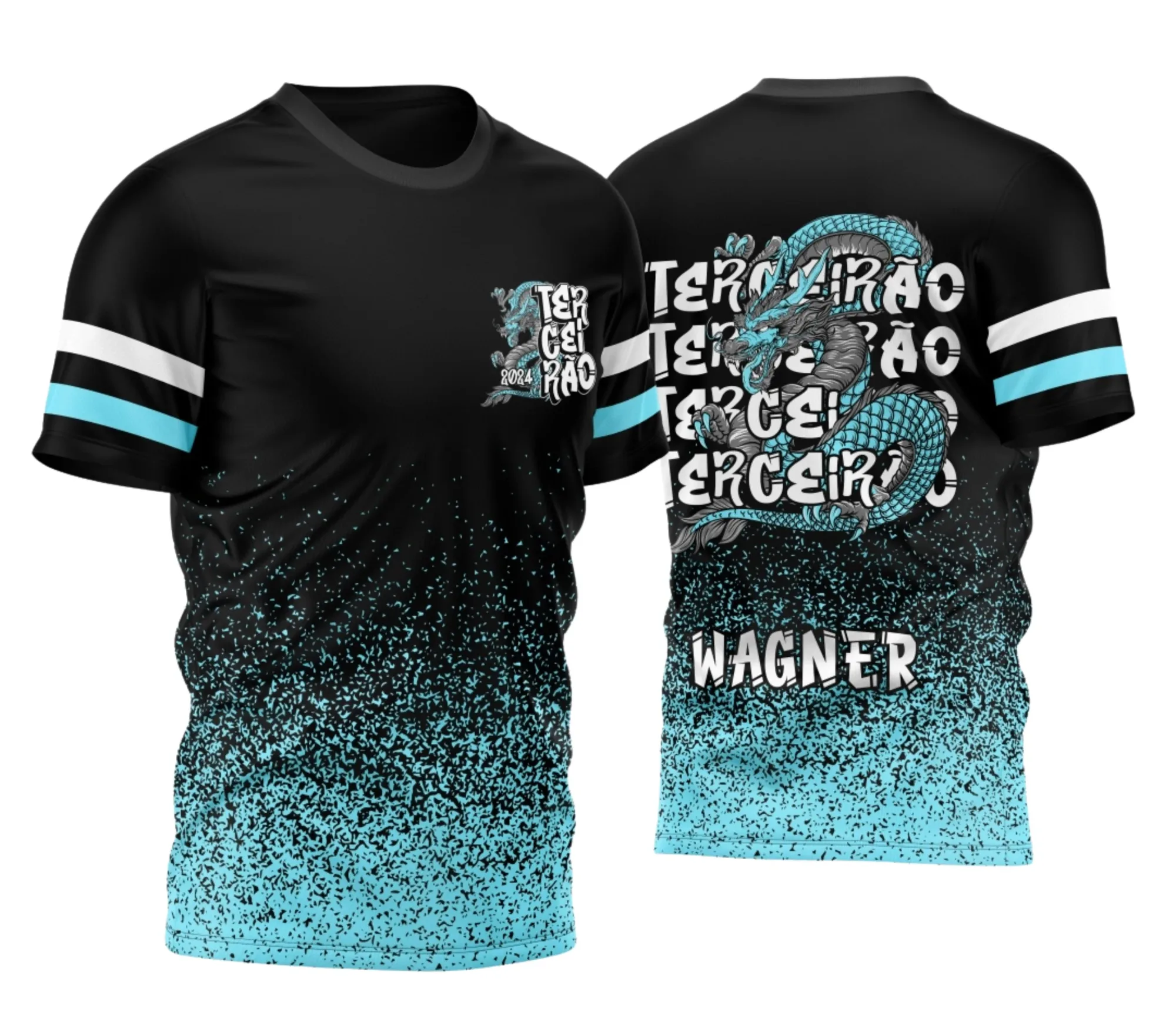 Camiseta unissex preta com logo no peito e estampa grande nas costas do Terceirão Dragão 2026, edição 03, perfeita para mostrar orgulho e conexão na turma.