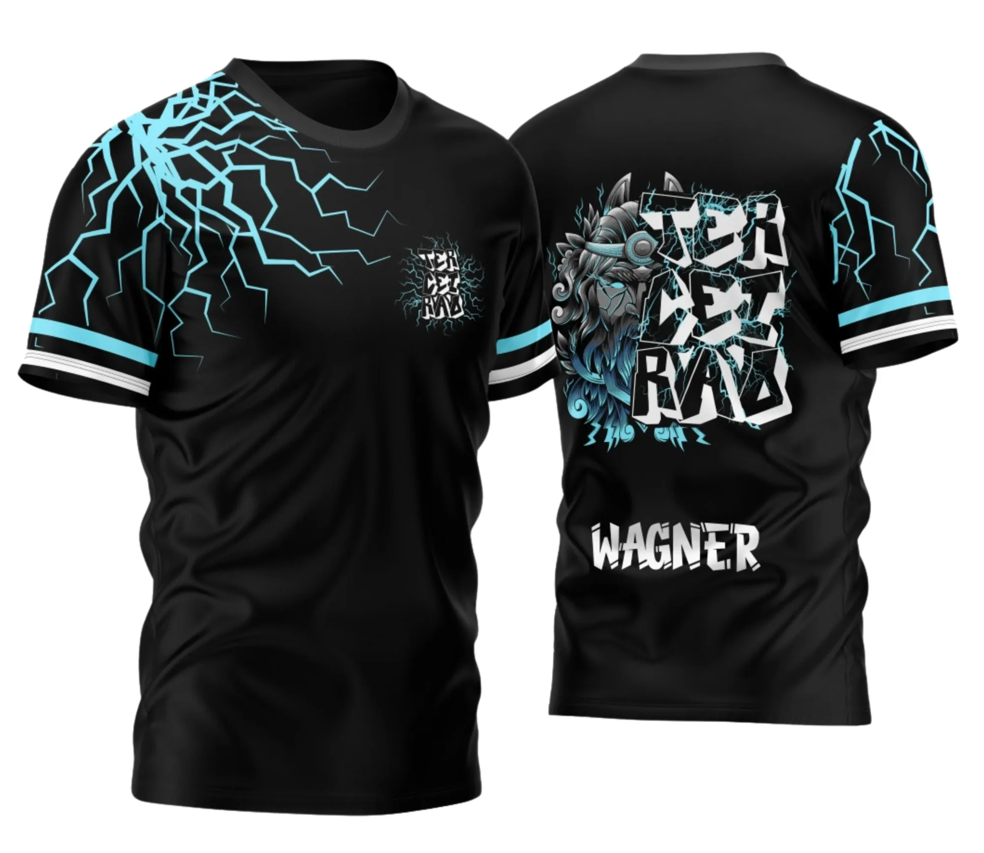 Camiseta unissex preta com logo no peito e estampa grande nas costas, tema Zeus Terceirão 2026 em estilo único, ideal para estudantes e fãs do terço final.