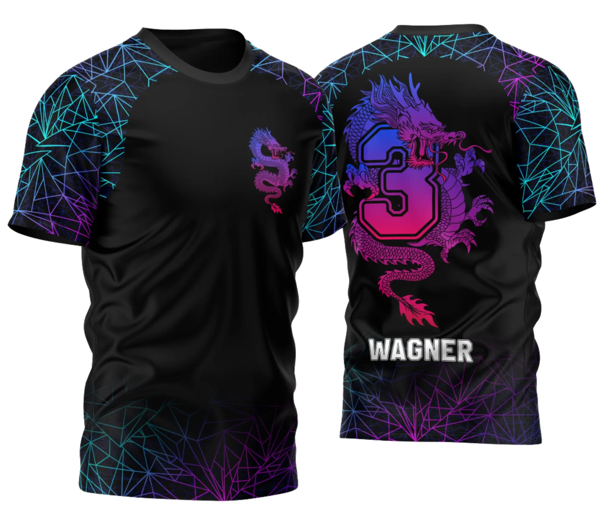 Camiseta preta unissex com logo no peito e estampa grande nas costas apresentando o tema Terceirão 2026 Dragão Estilo Único, perfeita para estudantes que querem marcar seu último ano com atitude e estilo.