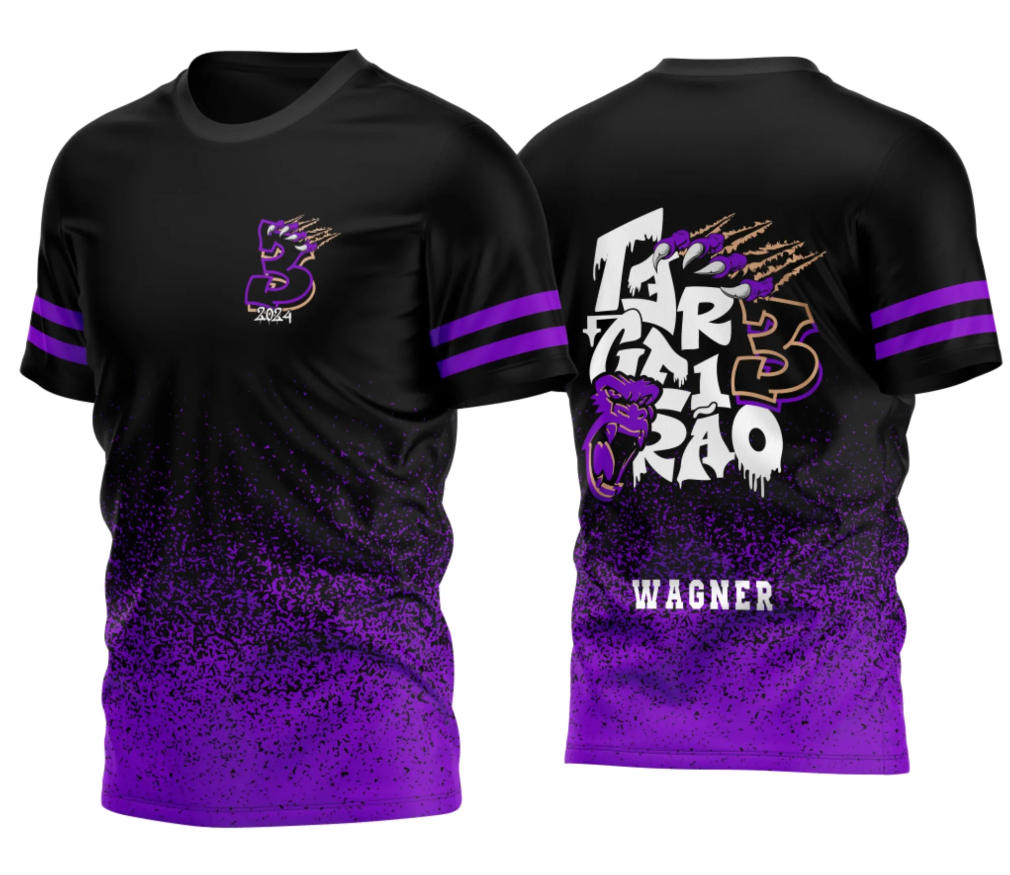 Camiseta unissex preta com logo no peito e estampa grande nas costas da temática Terceirão Fera Gorila 2026, destacando estilo descolado e marcante para estudantes do último ano.