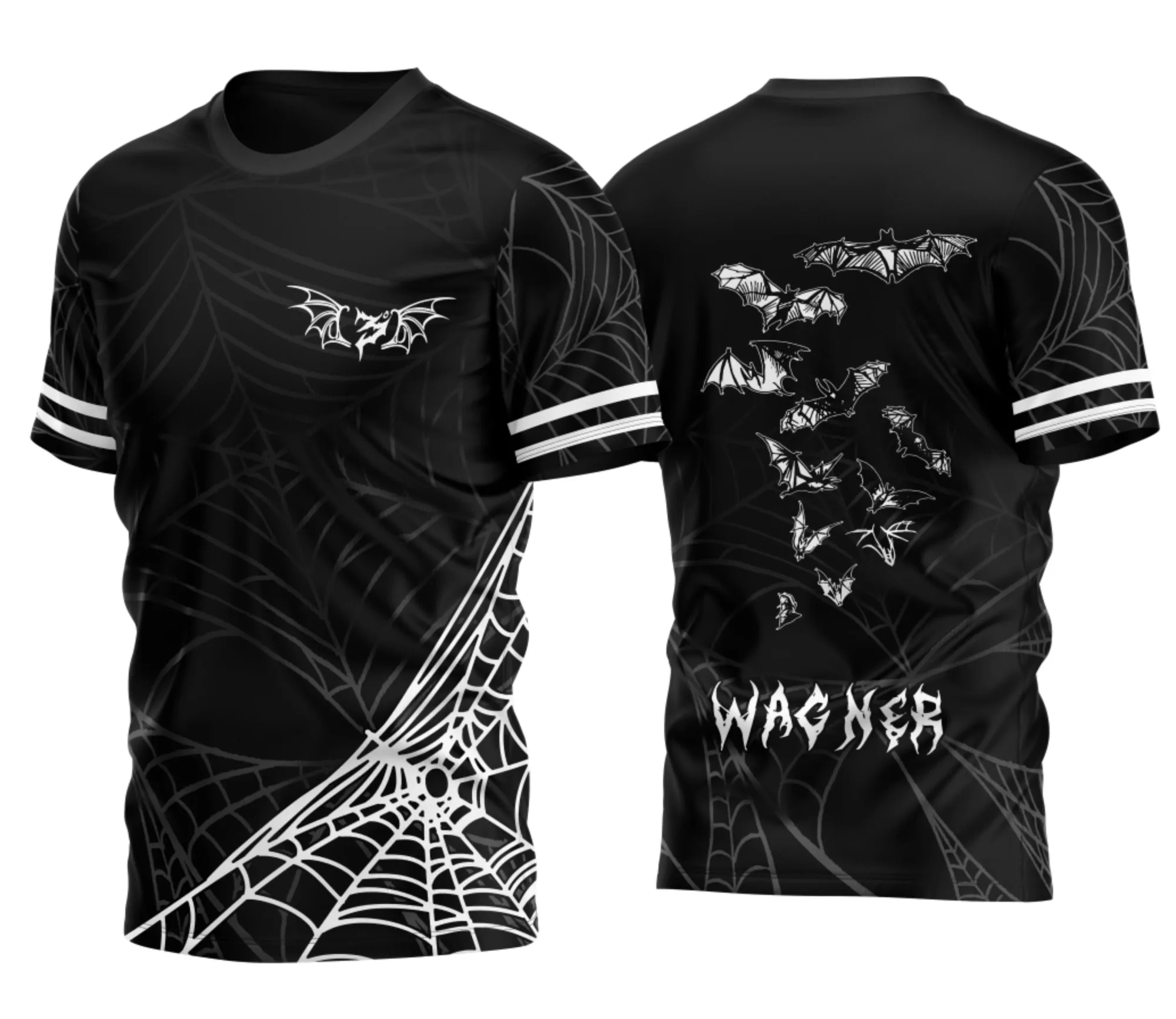 Camiseta unissex preta com logo no peito e estampa grande nas costas com tema Terceirão Morcegos 2026, perfeita para estudantes na reta final do ensino médio.