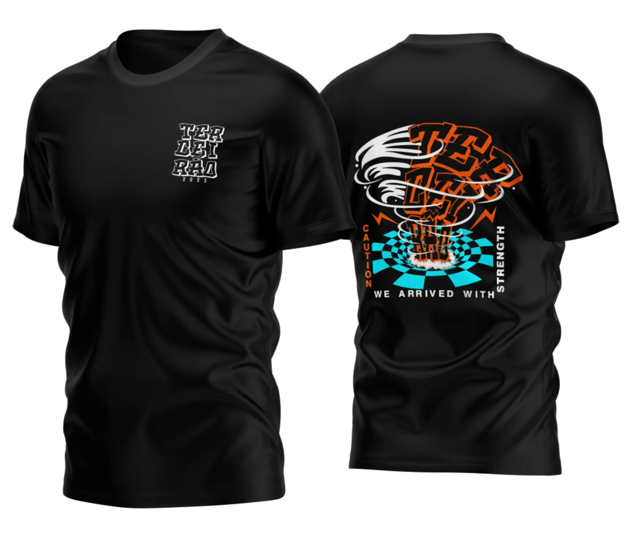 Camiseta unissex preta com logo no peito e estampa grande nas costas do tema Terceirão Furacão 2026 Vintage, estilo retrô e marcante para celebrar essa fase única.