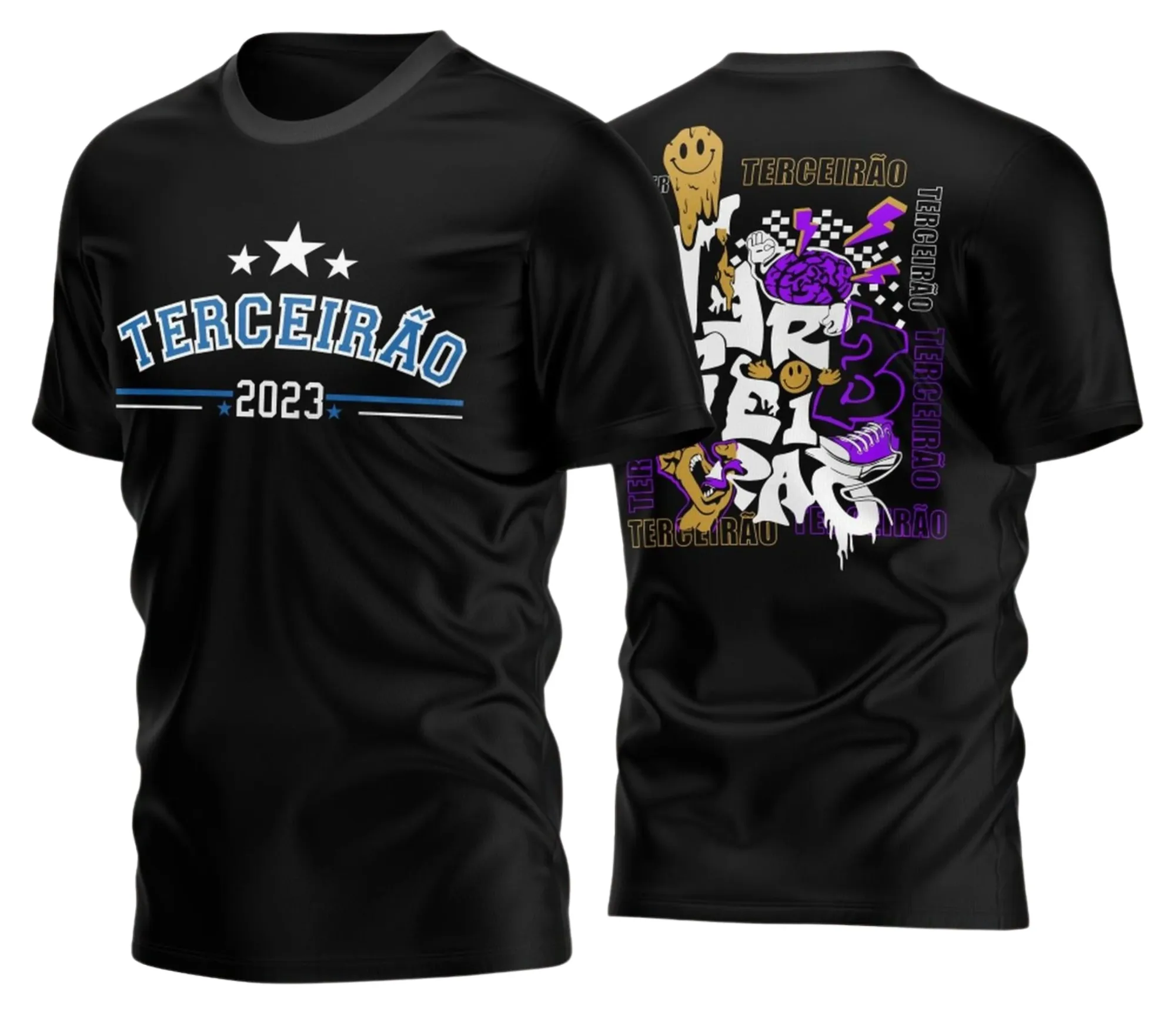 Camiseta unissex preta com logo no peito e estampa grande nas costas celebrando o especial Terceirão 2026 com estilo único, perfeita para festa e confraternização da turma.