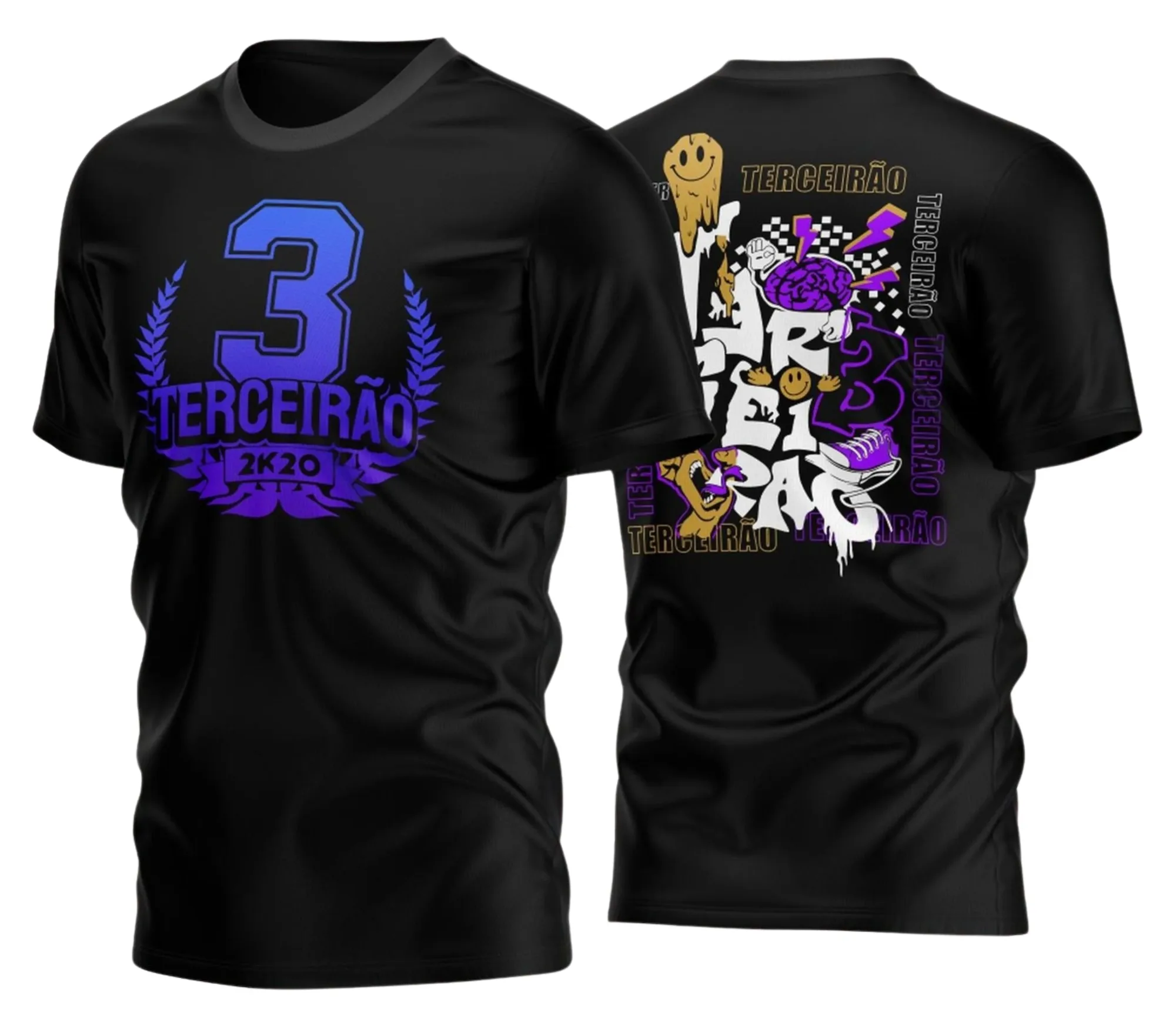 Camiseta unissex preta com logo no peito e estampa grande nas costas com tema Terceirão 2026, ideal para estudantes comemorarem o último ano escolar.